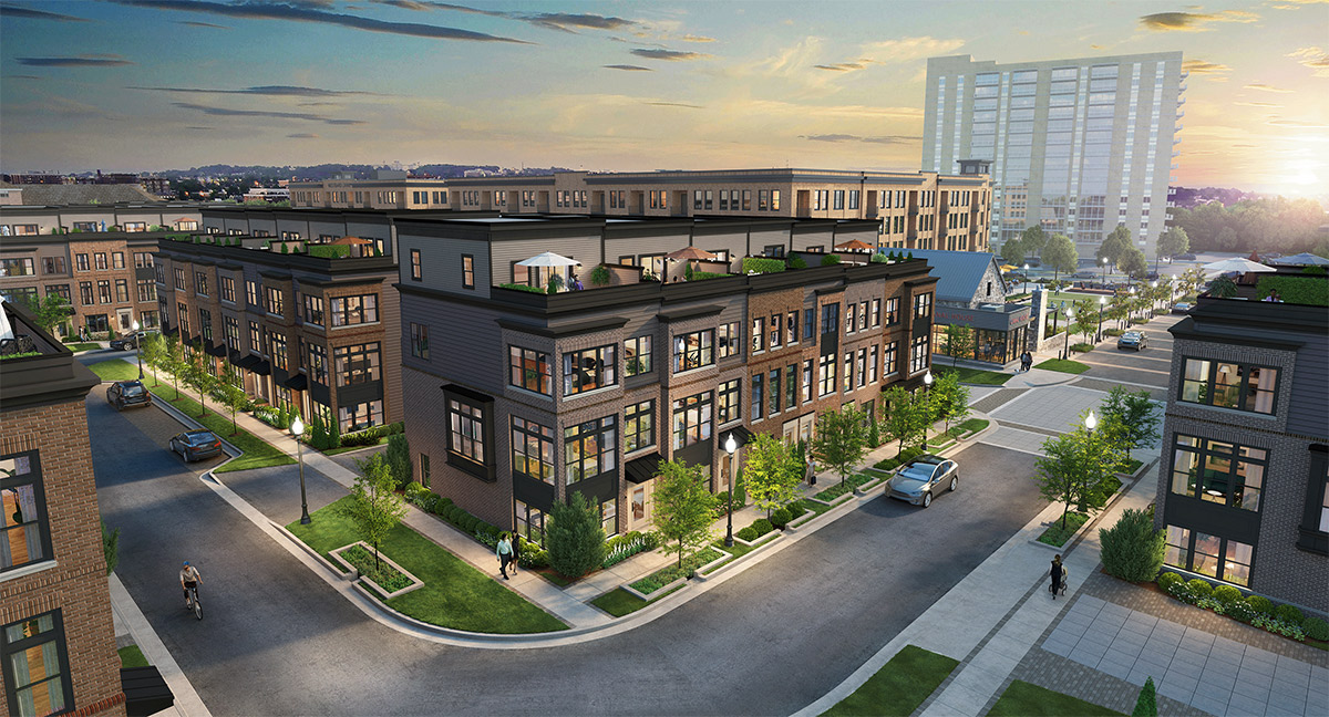 Rendering showing Brownstones at Westbard Square.